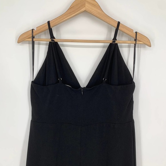 Lulus V Neck Spaghetti Strap Stretch Crepe Maxi Dress Bridesmaid Gown, Black - Picture 5 of 9